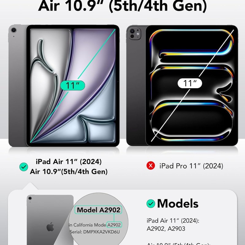 ESR for iPad Air 11 inch Case M2(2024), iPad Air 6th/5th/4th Generation Cover Case (2024/2022/2020), Trifold Stand Smart Case with Clasp, Support Pencil Pro/USB-C Charging, Ascend Series, Forest Green