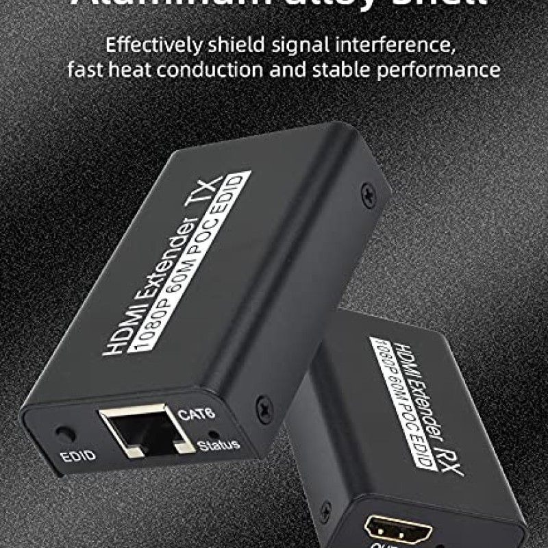 Sprugal HDMI Extender 60m (Transmitter and Receiver) 1080p@60Hz, 3D, Over Single Cat6/Cat6e/Cat 7 Cable Full HD Uncompressed Transmit Up to 196 Ft(60m) || EDID and POC Function Supported || Zero Latency