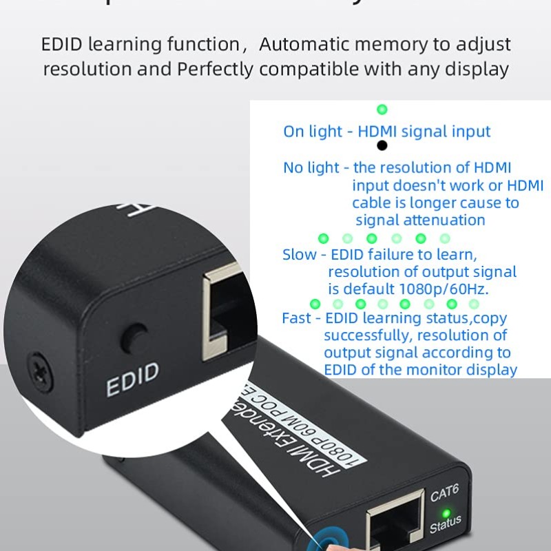 Sprugal HDMI Extender 60m (Transmitter and Receiver) 1080p@60Hz, 3D, Over Single Cat6/Cat6e/Cat 7 Cable Full HD Uncompressed Transmit Up to 196 Ft(60m) || EDID and POC Function Supported || Zero Latency