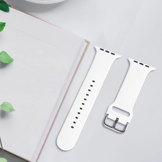 VEMIGON Compatible with Apple Watch Straps 41mm 40mm 38mm, Soft Silicone band with Classic Clasp for iWatch Series 8/7/6/5/4/3/2/1/SE (Watch Not Included)（41/40/38mm, White）