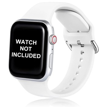VEMIGON Compatible with Apple Watch Straps 41mm 40mm 38mm, Soft Silicone band with Classic Clasp for iWatch Series 8/7/6/5/4/3/2/1/SE (Watch Not Included)?41/40/38mm, White?