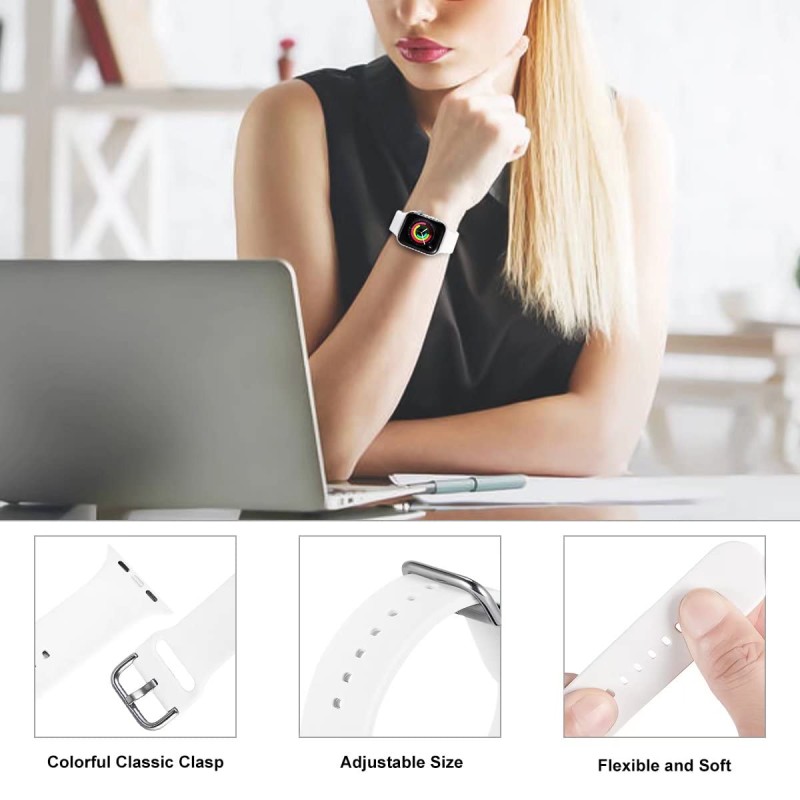 VEMIGON Compatible with Apple Watch Straps 41mm 40mm 38mm, Soft Silicone band with Classic Clasp for iWatch Series 8/7/6/5/4/3/2/1/SE (Watch Not Included)?41/40/38mm, White? VEMIGON Compatible with Apple Watch Straps 41mm 40mm 38mm, Soft Silicone band with Classic Clasp for iWatch Series 8/7/6/5/4/3/2/1/SE (Watch Not Included)?41/40/38mm, White?