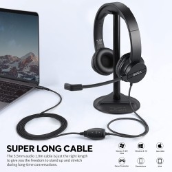 Eksa H12 Wired Over Ear Headphones with Mic Pc Computer, Wired 3.5Mm Connection, in-Line Control for Volume, Noise Cancelling for Mobile, Laptop, Pc, Business Calls and Call Centre with Clear Chat