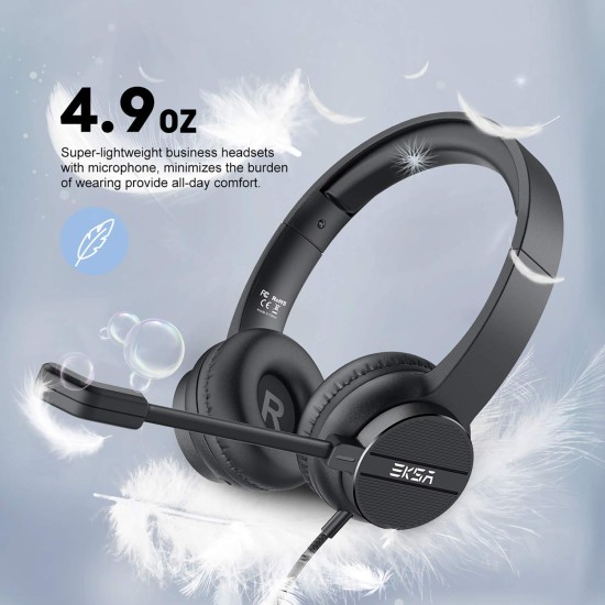 Eksa H12 Wired Over Ear Headphones with Mic Pc Computer, Wired 3.5Mm Connection, in-Line Control for Volume, Noise Cancelling for Mobile, Laptop, Pc, Business Calls and Call Centre with Clear Chat
