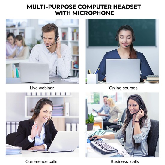 Eksa H12 Wired Over Ear Headphones with Mic Pc Computer, Wired 3.5Mm Connection, in-Line Control for Volume, Noise Cancelling for Mobile, Laptop, Pc, Business Calls and Call Centre with Clear Chat