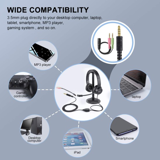Eksa H12 Wired Over Ear Headphones with Mic Pc Computer, Wired 3.5Mm Connection, in-Line Control for Volume, Noise Cancelling for Mobile, Laptop, Pc, Business Calls and Call Centre with Clear Chat