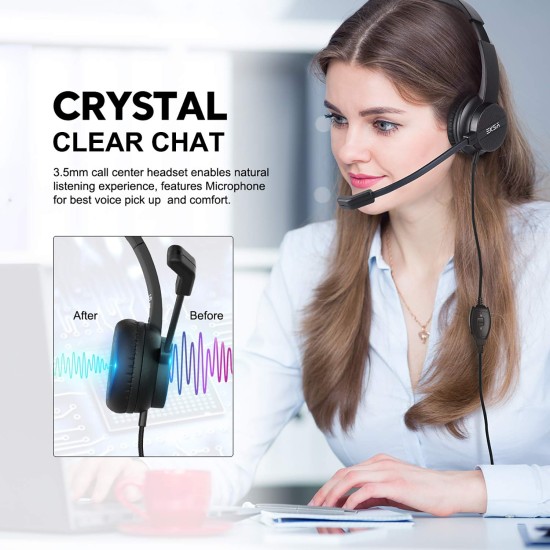 Eksa H12 Wired Over Ear Headphones with Mic Pc Computer, Wired 3.5Mm Connection, in-Line Control for Volume, Noise Cancelling for Mobile, Laptop, Pc, Business Calls and Call Centre with Clear Chat
