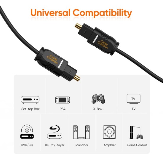 Cablecreation Optical Digital Audio Cable, 50Ft Thin Fiber Optic Toslink Gold Plated Optical S/Pdif Cord For Home Theater, Sound Bar, Tv, Ps4, Xbox, Vd/Cd Player, Game Console, Black, Od:2.2Mm