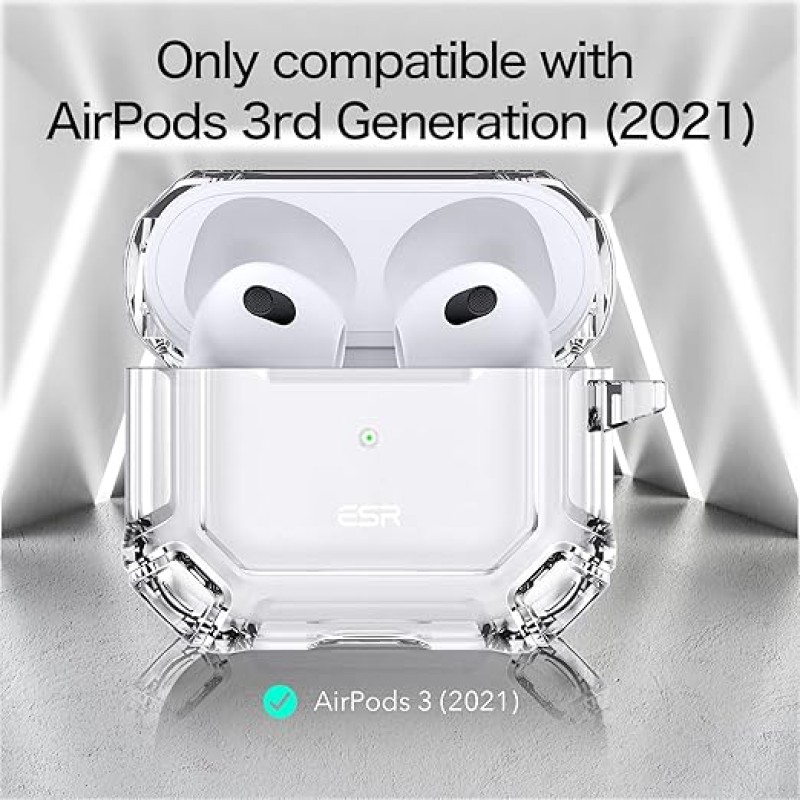 ESR Tough Case Compatible with AirPods 3 Case with Carabiner, Rugged Protective Cover for AirPods 3rd Generation Case, Scratch Resistant, Drop Protection, Shock Armor Series, Clear ESR Tough Case Compatible with AirPods 3 Case with Carabiner, Rugged Protective Cover for AirPods 3rd Generation Case, Scratch Resistant, Drop Protection, Shock Armor Series, Clear