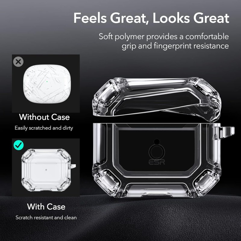 ESR Tough Case Compatible with AirPods 3 Case with Carabiner, Rugged Protective Cover for AirPods 3rd Generation Case, Scratch Resistant, Drop Protection, Shock Armor Series, Clear ESR Tough Case Compatible with AirPods 3 Case with Carabiner, Rugged Protective Cover for AirPods 3rd Generation Case, Scratch Resistant, Drop Protection, Shock Armor Series, Clear