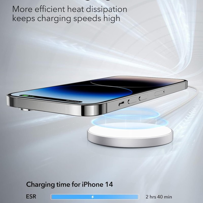 ESR Magnetic Wireless Charger, Compatible with Magsafe Charger, Compatible with iPhone 16/15/14/13/12 Series, AirPods 4/3/AirPods Pro, Strong Magnetic Lock, Reinforced Braided Nylon Cable, Silver