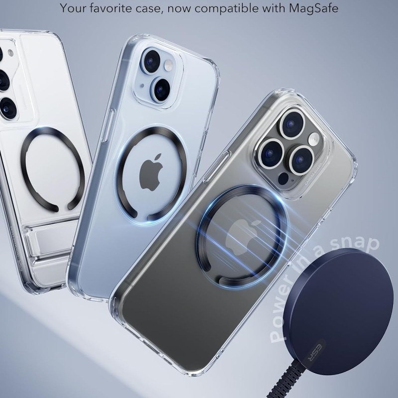 ESR Magnetic Ring 360, Compatible with MagSafe Sticker, Universal Magnetic Kit for iPhone 16/15/14/13/12/11/X Series, Galaxy Samsung