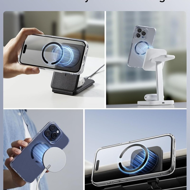 ESR Magnetic Ring 360, Compatible with MagSafe Sticker, Universal Magnetic Kit for iPhone 16/15/14/13/12/11/X Series, Galaxy Samsung