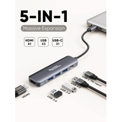 CableCreation Type C USB Hub for Laptop, 5-in-1 USB C Multiport Adapter with 4K@30HZ HDMI, 100W PD, 3 USB 3.0 Ports Type C Hub for MacBook Pro, MacBook Air M1/M2, iPad Pro, Surface Pro, XPS