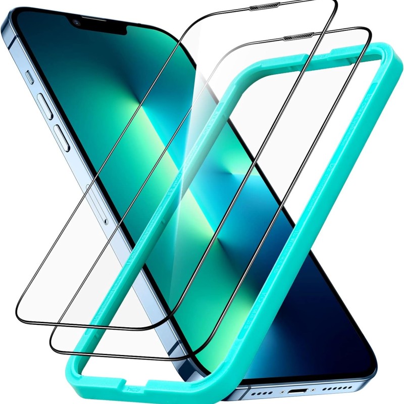ESR Armorite Screen Protector Compatible with iPhone 13 Pro Max,110 lb of Force Resistance, Ultra-Tough Tempered-Glass with Speaker Shield, Easy Installation Frame, 2 Pack