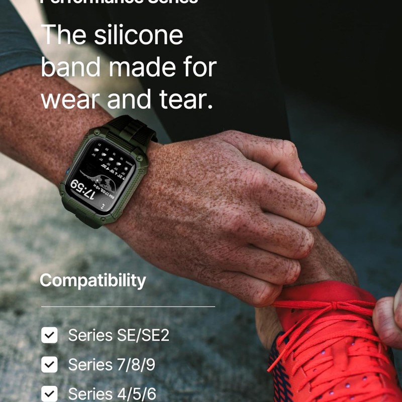 Fullmosa Apple Watch 44mm Rugged Silicone Band/Straps with Screen Protector and Bumper Case for Men, Compatible with Apple Watch Series 8 | 7 (45mm/41mm) | SE2 | 6 | SE | 5 | 4 (44mm/40mm) - Army Green [Watch NOT Included]