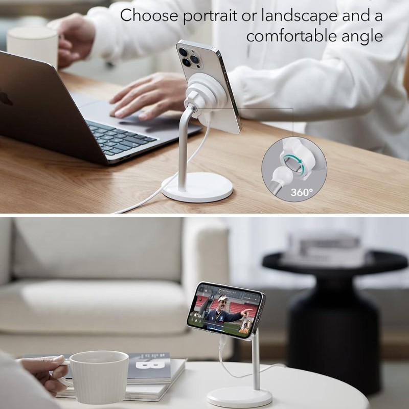 ESR HaloLock Shift Wireless Charger, Compatible with MagSafe Charger Stand, 2 Charging Modes, Detachable Fast Charging Pad, for Caseless iPhone 14/13/12 Series Phones and Magnetic Cases, White