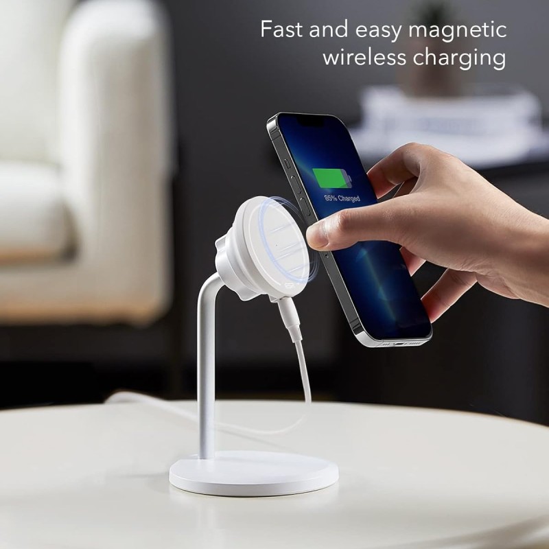 ESR HaloLock Shift Wireless Charger, Compatible with MagSafe Charger Stand, 2 Charging Modes, Detachable Fast Charging Pad, for Caseless iPhone 14/13/12 Series Phones and Magnetic Cases, White