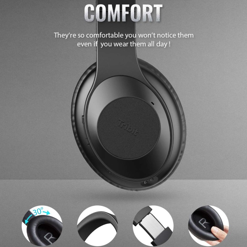 Tribit QuietPlus Wireless Bluetooth Headphones Over Ear with Mic,Active Noise Cancelling Headphone with 5.0 Bluetooth Technology,30 Hrs Playtime,CVC8.0 Hi-Fi Sound,Headsets for Airplane/Travel/Work