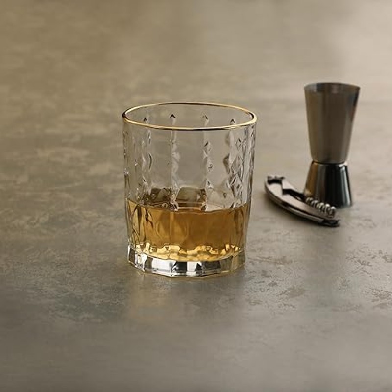 Tokyo Whisky Glass 330 ml - Set of 6 Pcs YG1685 - With Gold Line