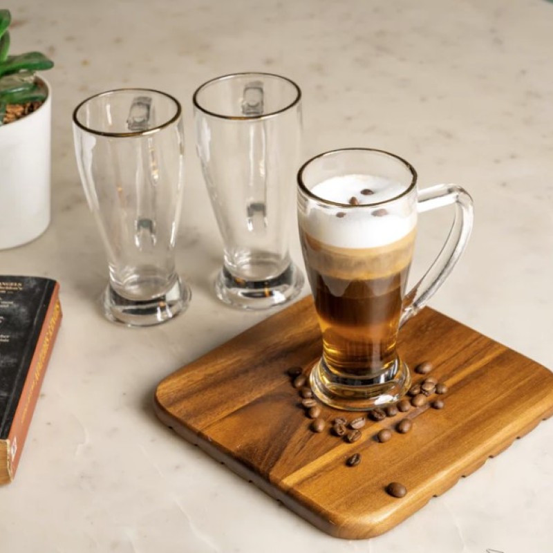 Florida Latte Coffee Mug 285ml Set of 4 Pcs - With Gold Line YG1877 Florida Latte Coffee Mug 285ml Set of 4 Pcs - With Gold Line YG1877