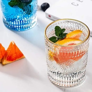 Embossed Crystal Whisky Glass 310 ml - Set of 6 Pcs With Gold Line YG19523 Embossed Crystal Whisky Glass 310 ml - Set of 6 Pcs With Gold Line YG19523