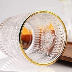Embossed Crystal Whisky Glass 310 ml - Set of 6 Pcs With Gold Line YG19523