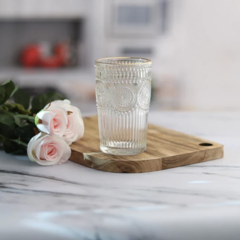 Embossed Crystal Water Glass 340 ml - Set of 6 Pcs YG19524 - With Gold Line Embossed Crystal Water Glass 340 ml - Set of 6 Pcs YG19524 - With Gold Line