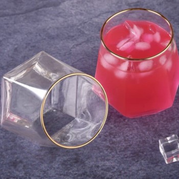 Crystal Juice Glass 280ml - Set of 6 Pcs YG19529 - With Gold Line 