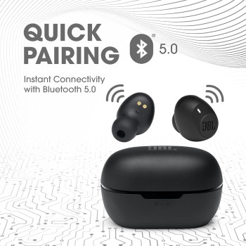 JBL C115 True Wireless in Ear Earbuds with Mic, Jumbo 21 Hours Playtime with Quick Charge, True Bass, Dual Connect, Bluetooth 5.0, Type C and Voice Assistant Support for Mobile Phones (Black) JBL C115 True Wireless in Ear Earbuds with Mic, Jumbo 21 Hours Playtime with Quick Charge, True Bass, Dual Connect, Bluetooth 5.0, Type C and Voice Assistant Support for Mobile Phones (Black)