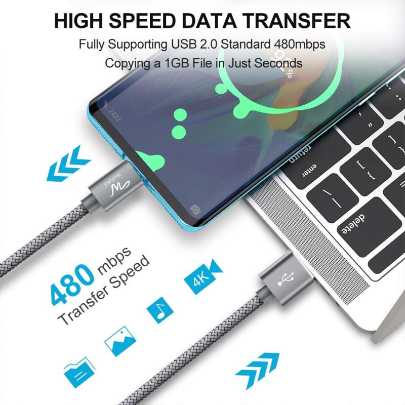 Wayona 6FT 2.8A WC2CG1 2 m USB Type C Cable��(Compatible with Type C Mobile Device, Grey, One Cable) Wayona 6FT 2.8A WC2CG1 2 m USB Type C Cable��(Compatible with Type C Mobile Device, Grey, One Cable)