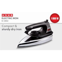 USHA Aluminium Ei 2802 1000 Watts Ultra Light Weight Dry Iron With Non-Stick Soleplate (White)