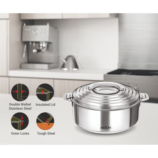 Milton Galaxia 3500 Stainless Steel Casserole, 3.3 litres, Silver