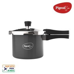 Pigeon By Stovekraft Hard Anodised Pressure Cooker with Outer Lid Induction and Gas Stove Compatible 3 Litre Capacity for Healthy Cooking (Black)