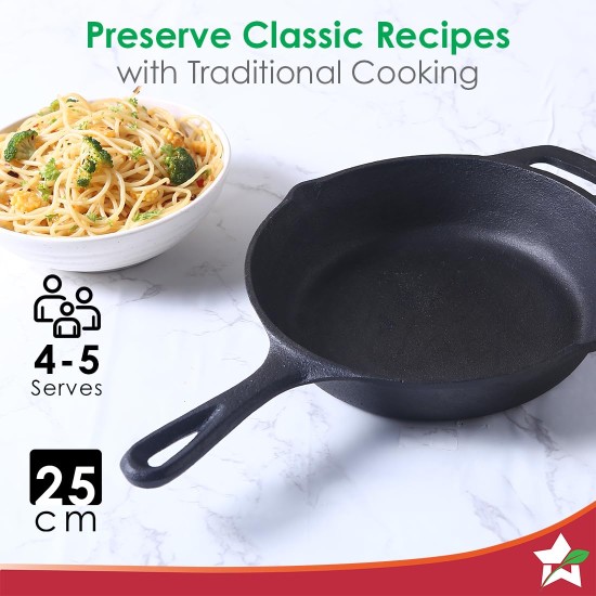 Wonderchef Forza Pre Seasoned 25 cm Cast Iron Fry Pan | Black