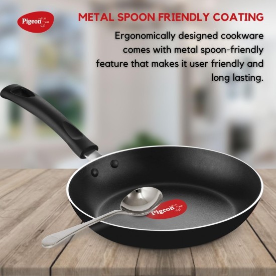 Pigeon Mio Nonstick Aluminium Cookware Gift Set, Includes Nonstick Flat Tawa, Nonstick Fry Pan, Kitchen Tool Set, Nonstick Kadai with Glass Lid, 8 Pieces Kitchen Set (Black)