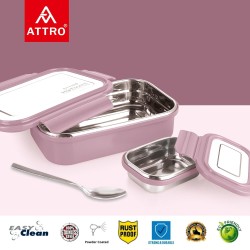 Attro Hotmate Stainless Steel Insulated Airtight Leak-Proof Lunch Box Unbreakable Lid,Snacks Tiffin for Kids,Light Weight,Easy Clean for Office,School,Picnic&Travelling,800 Ml - Pastel Violet