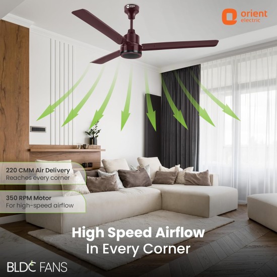 Orient Electric 1200 mm Zeno BLDC | BLDC energy saving ceiling fan with Remote |BEE 5-star rated | Saves up to 50% on electricity bills | Brown, pack of 1