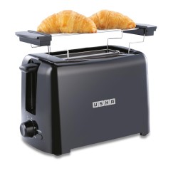 Usha iToast 2 Slice Pop Up Toaster | 750 Watt | 6 Browning settings | Cool touch body | Croissant/Bun warmer | Automatic bread centering for uniform browning (Black)