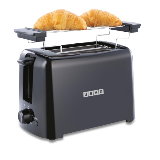 Usha iToast 2 Slice Pop Up Toaster | 750 Watt | 6 Browning settings | Cool touch body | Croissant/Bun warmer | Automatic bread centering for uniform browning (Black)