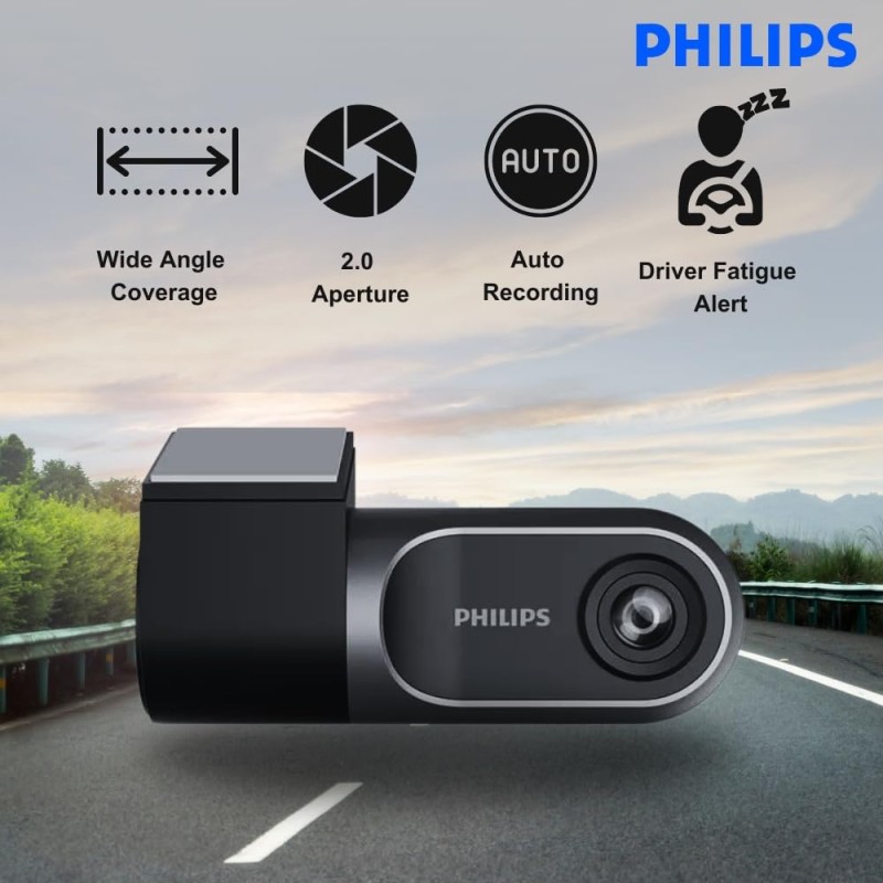 PHILIPS GoSure 3001 Car Dash Camera | 2MP FHD 1080p | G-Sensor | 132� Super Wide Angle | WiFi | Emergency Recording | Easy DIY Set Up | GoSure Mobile App