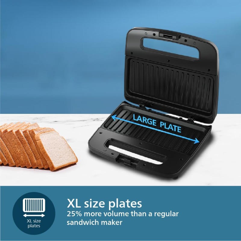 Philips Domestic Appliances HD2289/00 XL Sized Sandwich Maker Black with Metallic Finish Philips Domestic Appliances HD2289/00 XL Sized Sandwich Maker Black with Metallic Finish