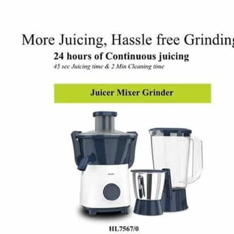 PHILIPS Juicer Mixer Grinder, HL7567/00, 500 Watts, 2 Jar (Deep Azure)