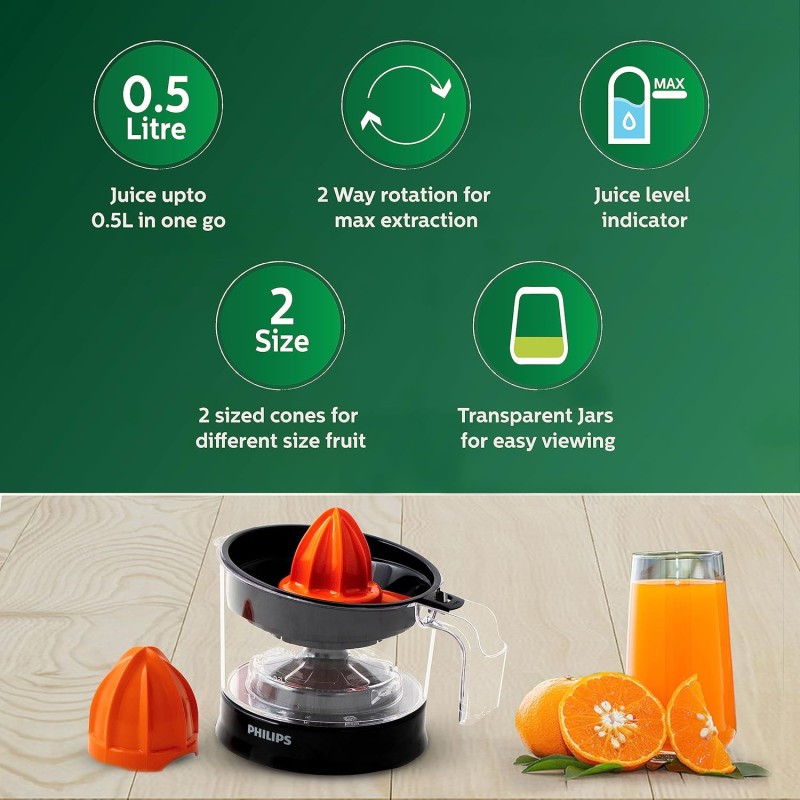 PHILIPS Citrus Press Juicer HR2788/00, Black and Transparent, Medium