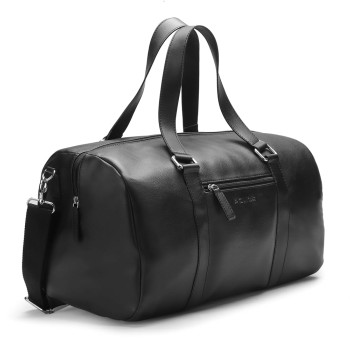 POLICE Unisex Mattia Black Vegan Leather 50 LTR. Weekender Travel Duffle Bag for Business and Casual Use for Men and Women