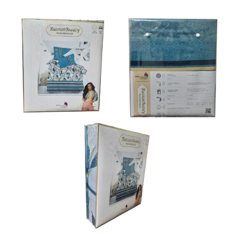 Bella Casa, Double Bedsheet Set with 2 Pillow Covers 100% Cotton -Russian Beauty Bella Casa, Double Bedsheet Set with 2 Pillow Covers 100% Cotton -Russian Beauty