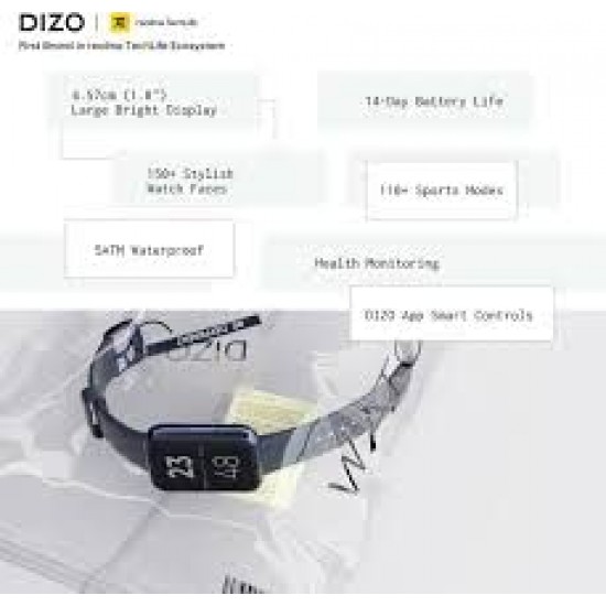 DIZO Watch D 1.8 inch Dynamic display with 550nits brightness (by realme techLife) (Blue Strap, Free Size)