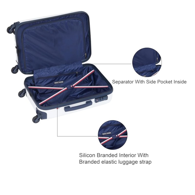 Tommy Hilfiger Wyoming Unisex Hard Luggage - White, 66Cm Medium Trolley Bag