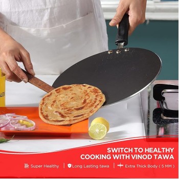 Vinod Zest Aluminium Non Stick Concave Tawa - 24cm | Roti/Chapati/Paratha/Dosa Tawa | 4mm Thick | Bakelite Handle | Induction and Gas Base Vinod Zest Aluminium Non Stick Concave Tawa - 24cm | Roti/Chapati/Paratha/Dosa Tawa | 4mm Thick | Bakelite Handle | Induction and Gas Base