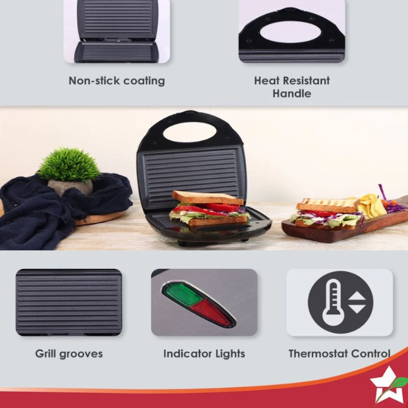 Wonderchef Prato Non-Stick Electric Griller,Sandwich Maker, Toaster |700 Watt| Auto Temp Control, LED indicator| Oil Free Toasting| Easy to Clean| 1 Year Warranty